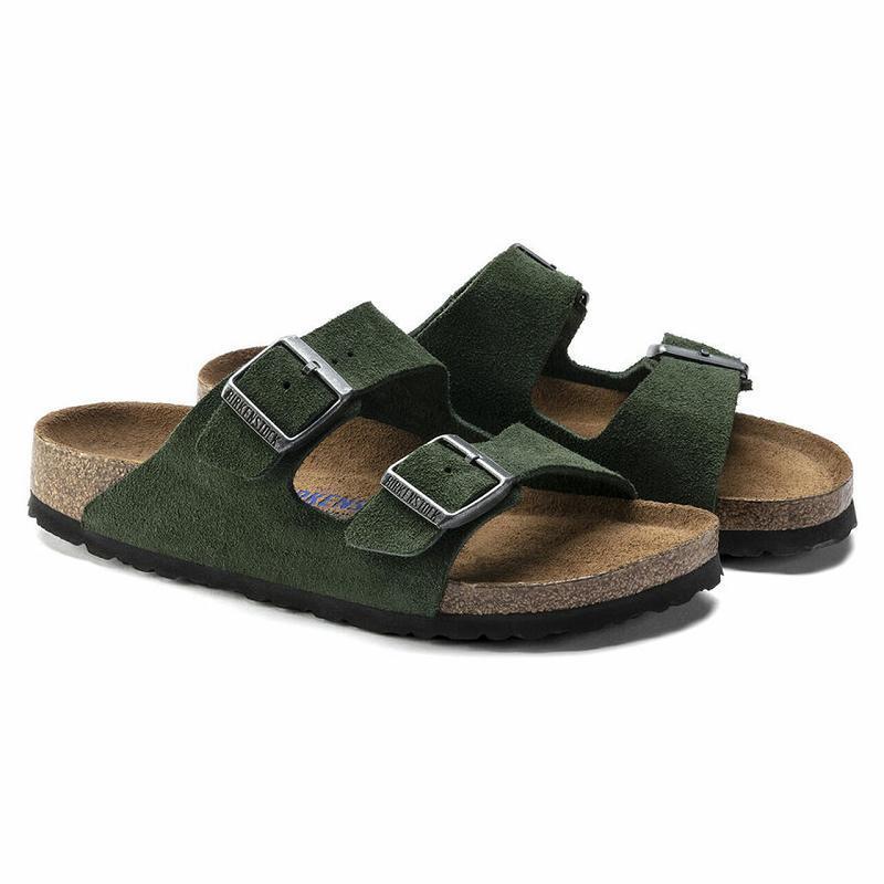 Birkenstock Soft Footbed Ruskind Arizona Herre Olivengrøn | DK 263PJJ